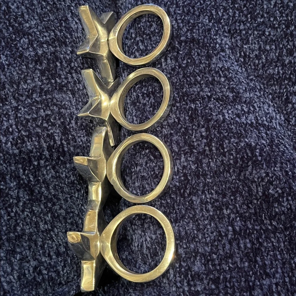Set of 4 Pottery Barn Silver Tone Star Napkin Rings thick metal heavy duty VGUC